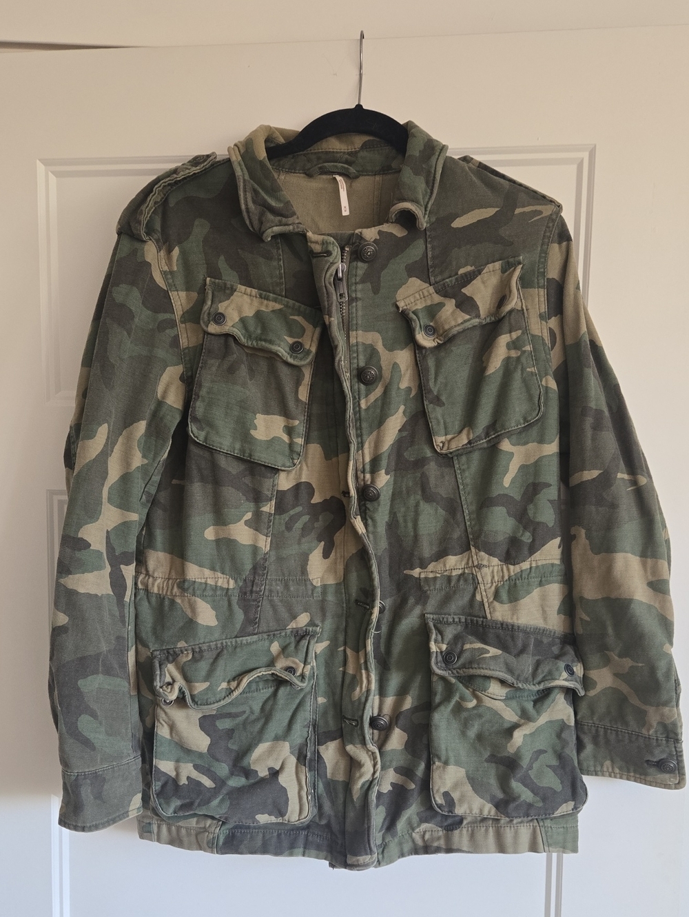 Free People Military-Style Camouflage Field Jacket - Green Camo
